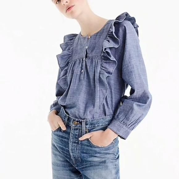 chambray ruffle top